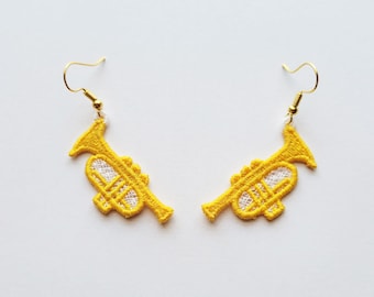 Trumpet FSL Earrings / Embroidery Design / Earrings DIY / Musical instrument earrings pattern