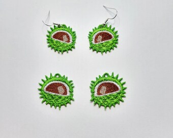 Chestnut FSL Earrings / Embroidery Design / Earrings DIY / nut earrings