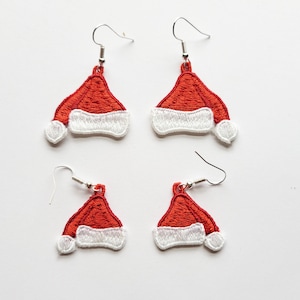 Pendientes de gorro de Papá Noel 2 FSL / Diseño de bordado / Pendientes DIY