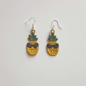 サングラスをかけたパイナップル FSL イヤリング / 刺繍デザイン / ジュエリー DIY / ITH / イヤリング