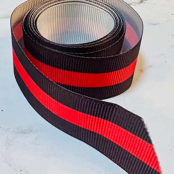 Craft Room De-stash ~ Thin Red Line ~ 7/8" Printed Grosgrain Ribbon ~ Firefighter Awareness, Fire Personnel, Fallen Firefighters ~ 1.4 yards