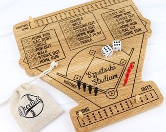 Diceball Dice Baseball Game Personalized Wooden Board Game, Gifts for Families, Gifts for Kids, Gifts for Baseball Lovers