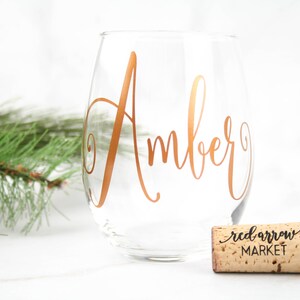Personalized Wine Glasses, Bridal Party Wine Glasses, Bridesmaid Gifts, Personalized Stemless Wine Glasses 1 Word/Name on Single 1 Glass image 2