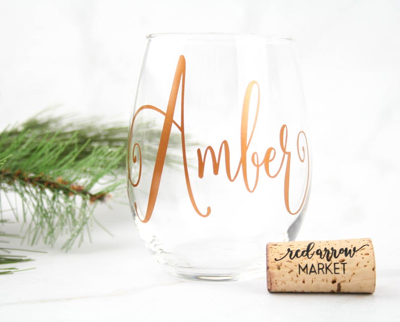 Personalized Wine Glasses, Bridal Party Wine Glasses, Bridesmaid Gifts, Personalized Stemless Wine Glasses 1 Word/Name on Single 1 Glass image 2