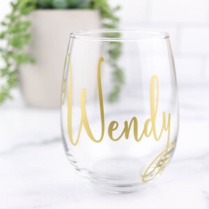 Personalized Wine Glasses, Bridal Party Wine Glasses, Bridesmaid Gifts, Personalized Stemless Wine Glasses 1 Word/Name on Single 1 Glass image 8