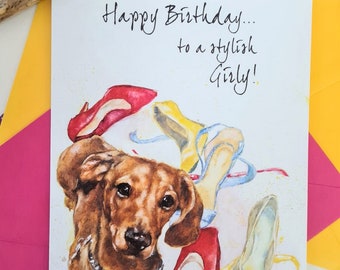 Dachshund Birthday Card- Personalised  Doxie Gift for Her- Love Dachshund Card- Birthday Card for Her
