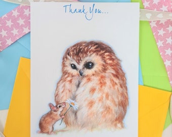 Owl Card - Personalised Owl Thank You Card- Mouse Thank You Card Card- Animal Thank You Card