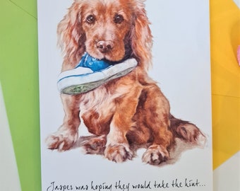 Spaniel Greeting Card-Personalised Dog Card-Red Spaniel Birthday Card for Her & Him-Love Cockers Card-