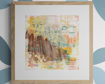 Vintage Style Surfboard Art Print: Modern Mixed Media