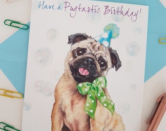 Pug Birthday Card- Personalised Pug Card for Her- Love Dog Card- Love Pug Gift