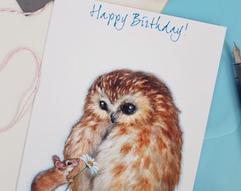Owl Birthday Card- Personalised Animal Birthday Card - Animal Greeting Card -Birthday Card for Her-  Birthday Card for Wife