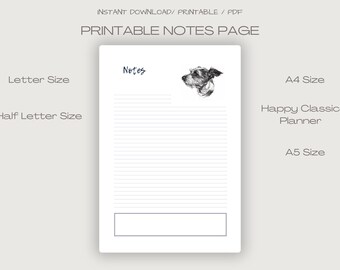 Printable Planner- Printable Terrier Notes Page - Download Reminder Page - Digital Planner