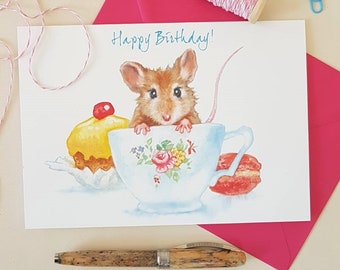 Mouse Birthday Card- Personalised Card- Animal Birthday Card for Her- Girlfriend Birthday Card- Card for Mother