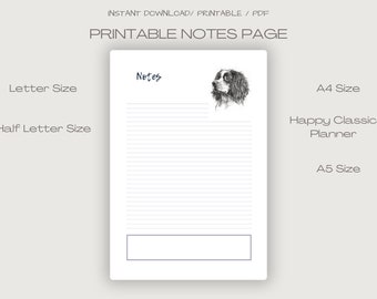Printable Notes Planner- Printable Spaniel Note - Printable Planner Slip - Digital Printable Reminder List