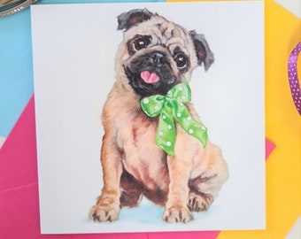 Pug Greeting Card- Pug Anniversary Card- Pug Card for Her- Pug Birthday Card- Pug Gift