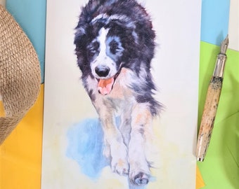 Collie Dog Art Card -Personalised birthday card-dog Walking card- country Farm Yard card- Fathers Day Collie Card