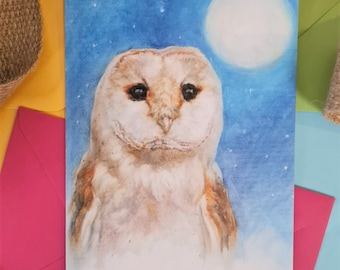 Owl Art Card - Personalised Bird Birthday Card - Wildlife Card - Bird Occasion Card