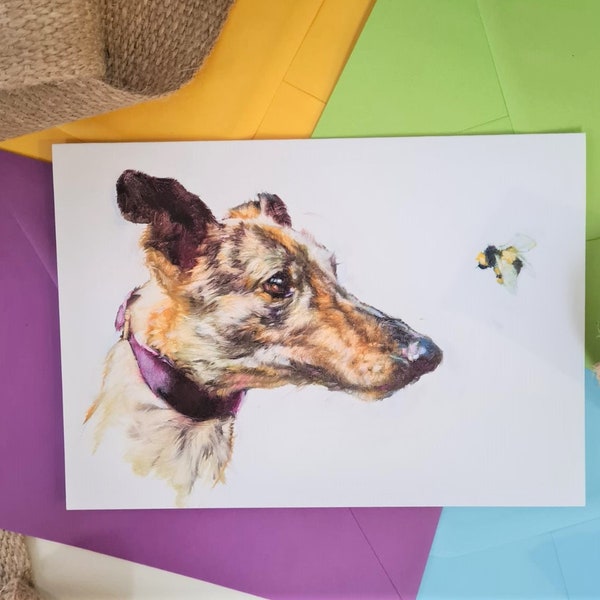 Lurcher Art Card - Personalised Lurcher Brindle Birthday Card  - Lurcher Anniversary Card -Greyhound Fathers Day Card