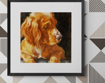Impresión de cachorro de Spaniel Dorado - Retrato de perro - Pintura al óleo de Spaniel