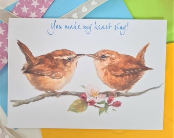 Wren Love Card- Personalised Bird Anniversary card - valentines card - Love Card - Cute card