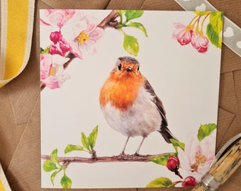Robin Art Card - Personalised Bird Anniversary Card for Him & Her- Bird Birthday Card - Bird Birthday Card