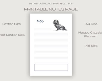 Notes Page -Printable Reminder Notes - Digital Notes - Spaniel Printable Notes - Download Reminder Lists