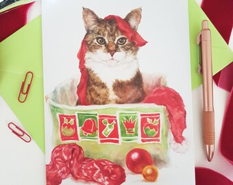 Cat Christmas Card - Personalised Cat Christmas Notelet - Cat New Year's Eve Card