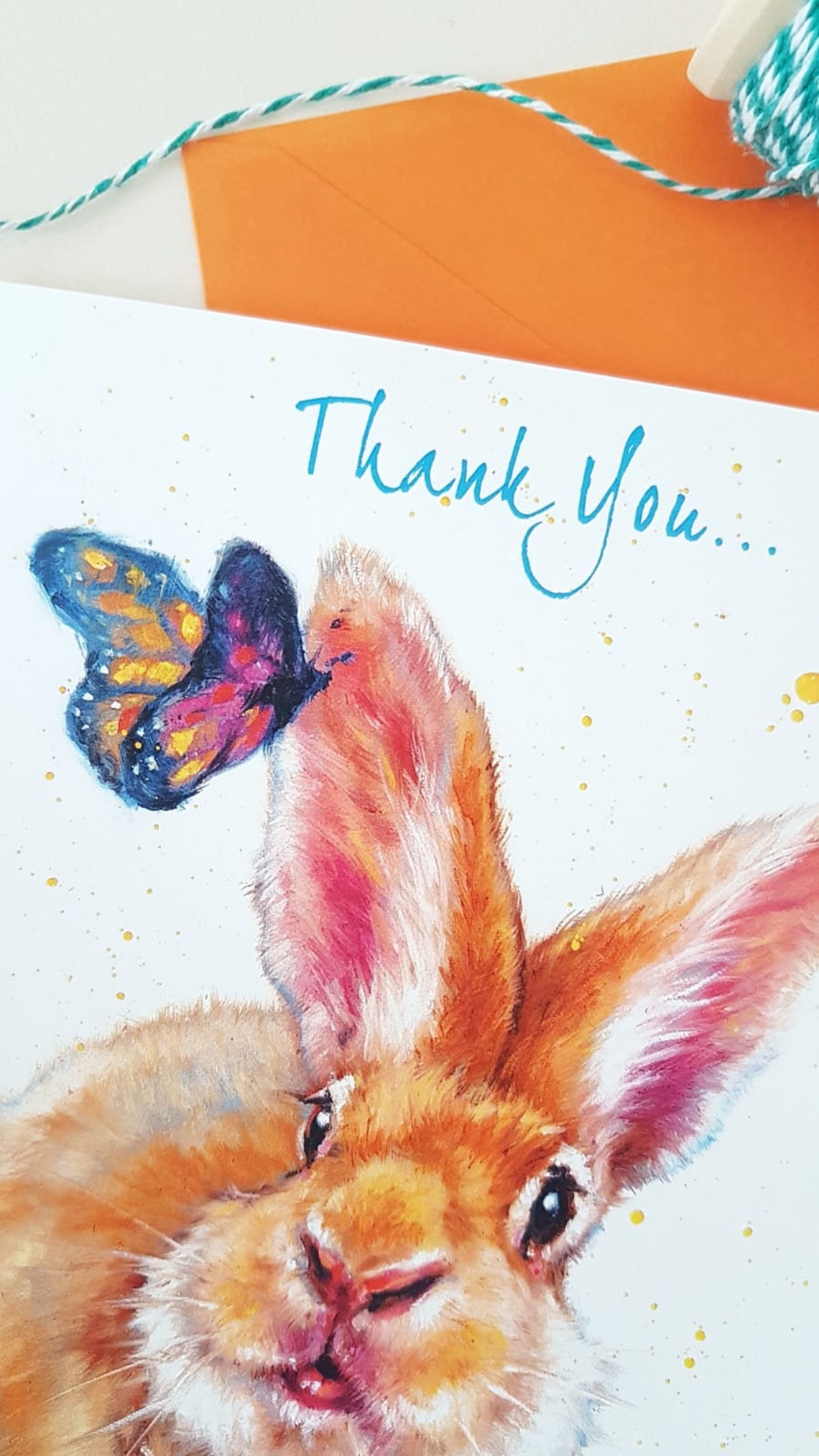 Rabbit Thank You Card Bunny Thank You Card Rabbit Card Etsy