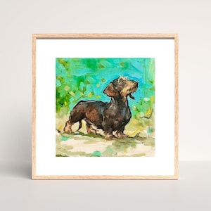 Lámina artística de perro salchicha de pelo duro: boceto a carboncillo de Teckle - Regalo para amantes de las salchichas
