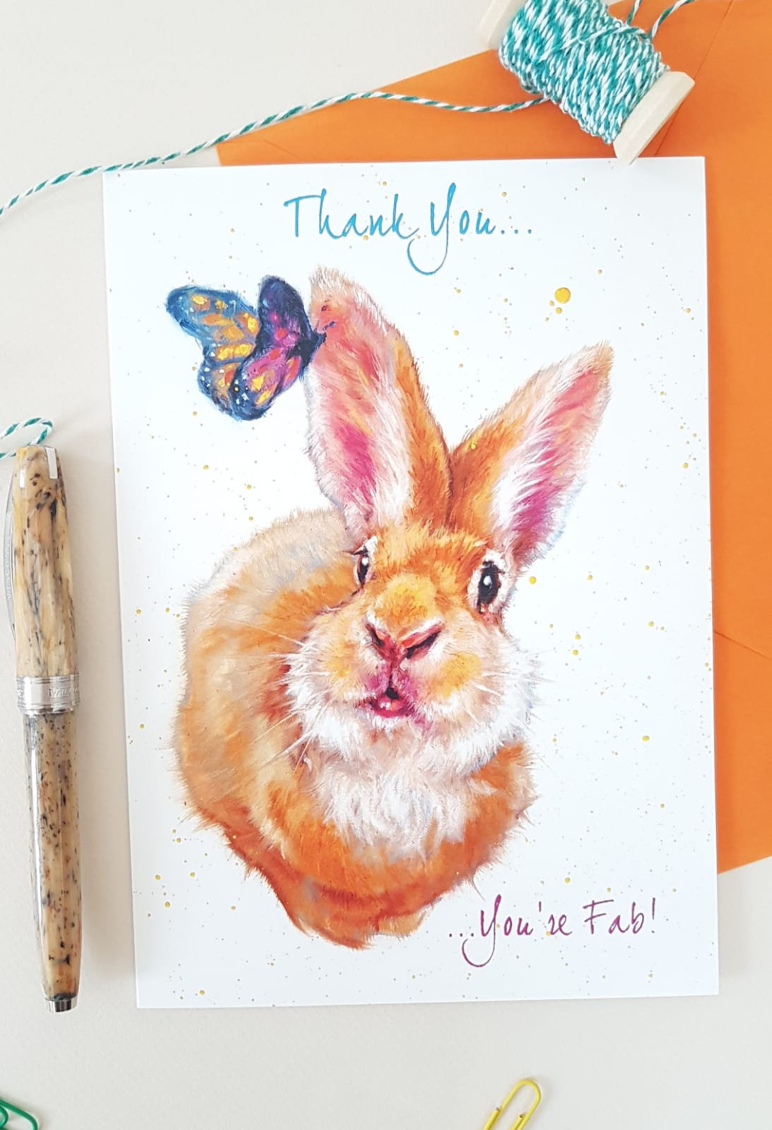 Rabbit Thank You Card Bunny Thank You Card Rabbit Card Etsy
