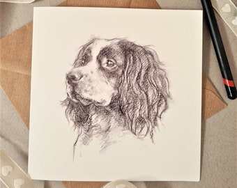 Spaniel Greeting Card - Personalised Spaniel Sketch Card - Dog Greeting Card - Anniversary Card - Birthday Card - Pet Card