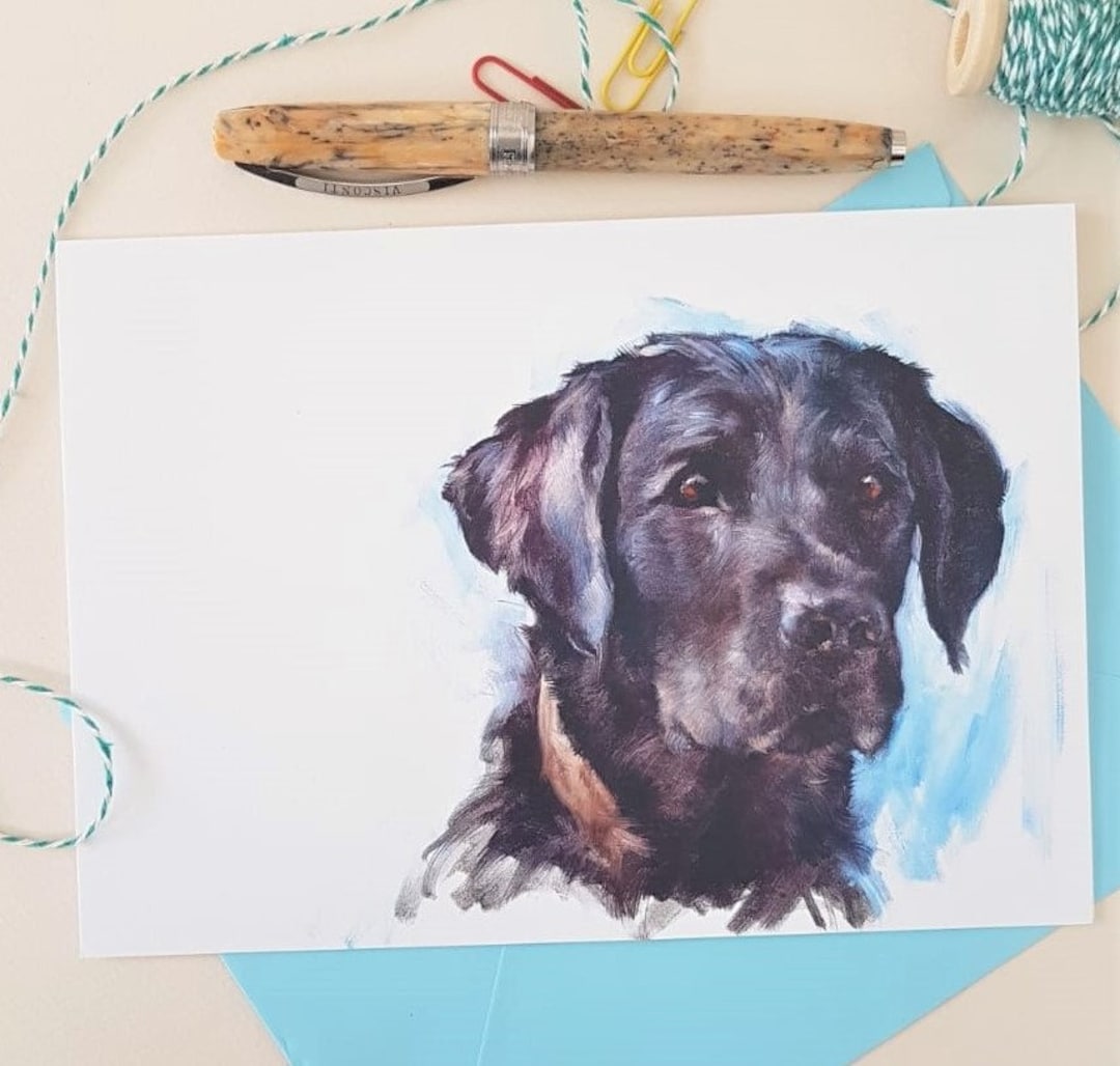 Old English Co. Aquarell-Hundekarte – Schwarzer Labrador, Blanko Innen, 15x15 Cm, Für Hundeliebhaber
