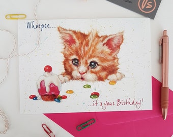 Cat Birthday Card- Personalised Card- Animal Card for Her- Pet Card for Daughter or Grandchild - Ginger Cat Lovers Birthday Card-