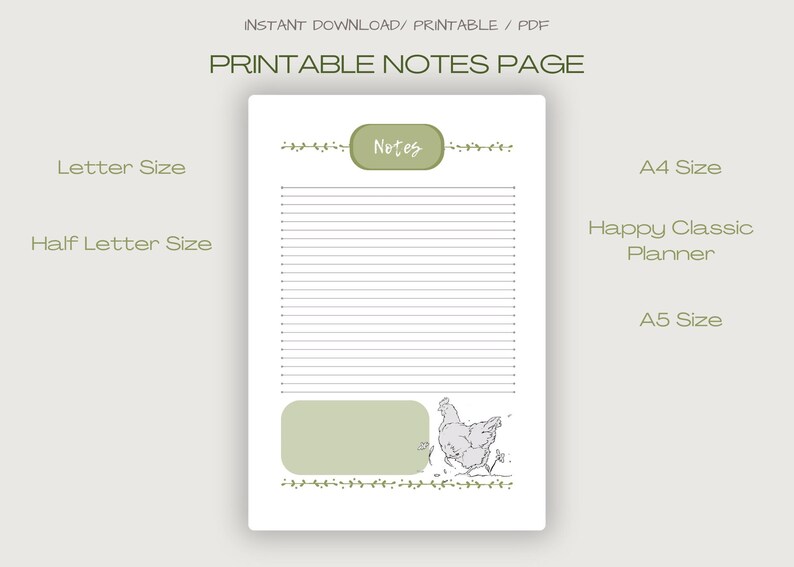 Note Pages Printable Lined Note Paper Chicken Lined Paper - Etsy