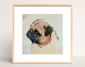 Impresión artística de perro Pug: retrato expresivo de mascota en giclée