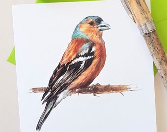 Garden Bird Art Card- Easter Bird Card- Chaffinch Bird Card for Him & Her