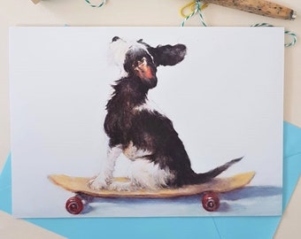 Funny Dog Greeting Card- Personalised Skateboarding Dog Card- Dog Card for Son- Nephew Card- Grandson Card
