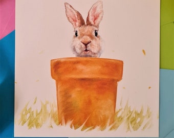 Rabbit Card, Rabbit Birthday Card for Her, Childs Birthday Card - Bunny Blank Card