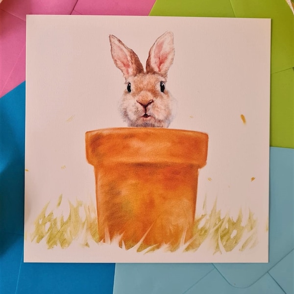 Rabbit Card, Rabbit Birthday Card for Her, Childs Birthday Card - Bunny Blank Card