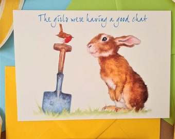 Animal Card- Rabbit and Robin Friendship Card- Personalised Card- Animal Occasion Card for Her- Farm and Country Card