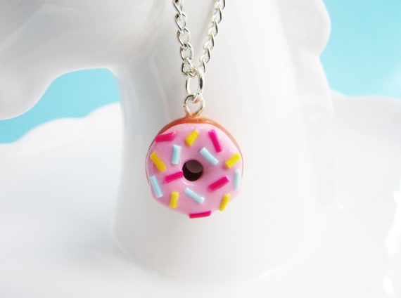 Polymer Clay Pink Donut Necklace