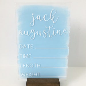 Acrylic Baby Stats Sign - Custom Painted Back Baby Info Plaque - Personalized Newborn Photo Social Media Prop Sign - Baby Announcement