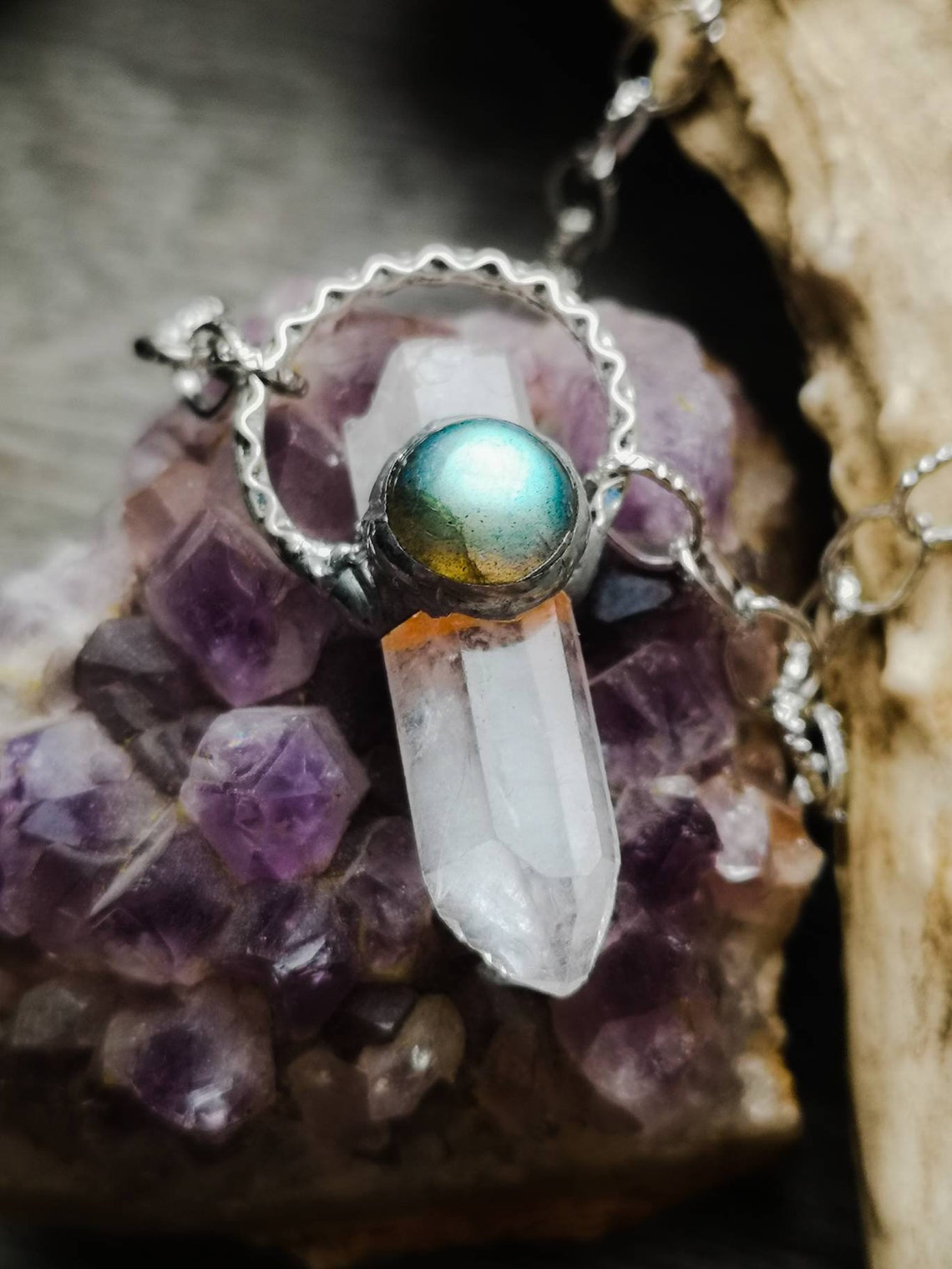 Witch necklace for woman. Labradorite and Quartz Witch  Etsy