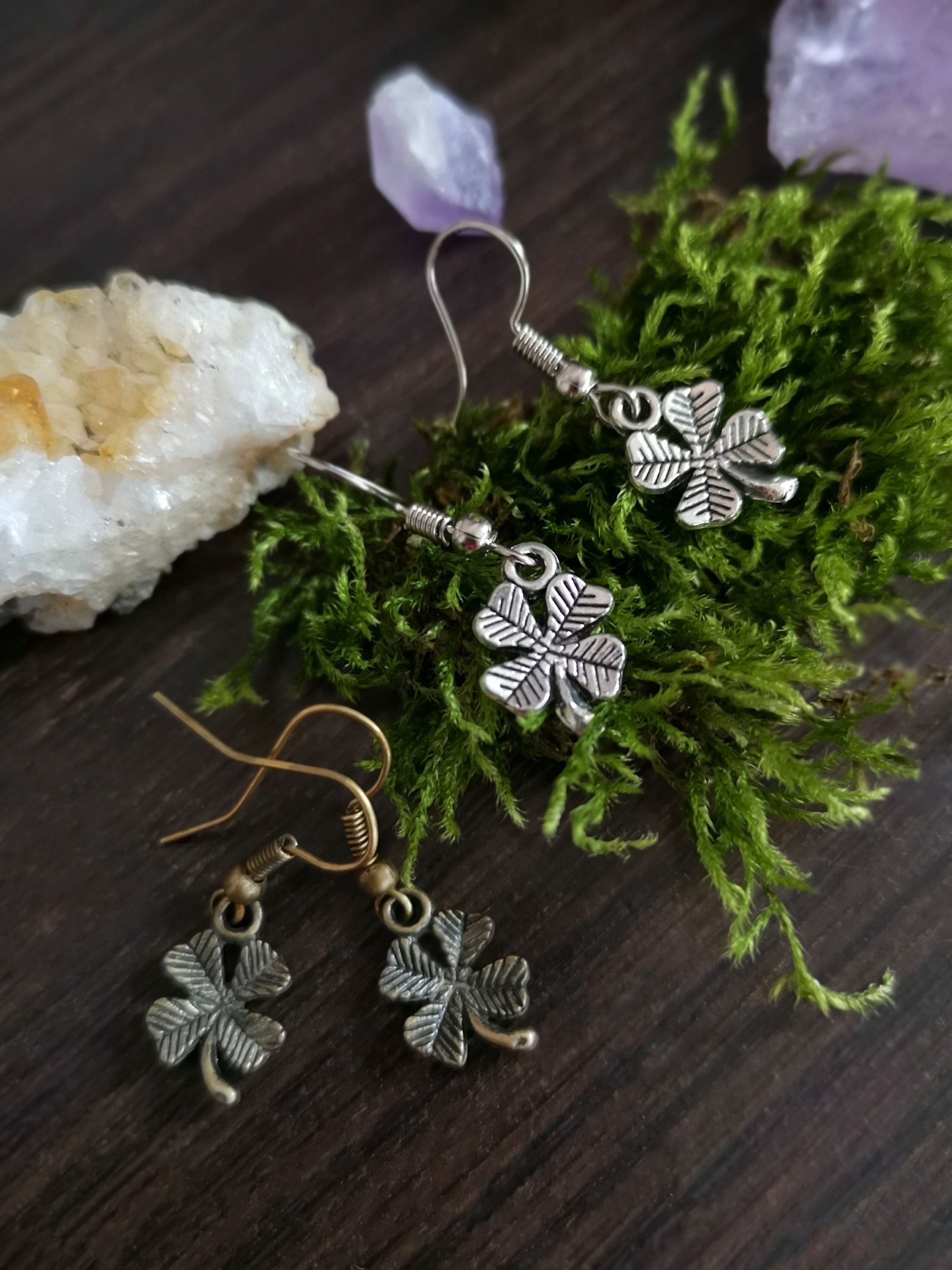 Four leaf clover earrings for woman. Tiny shamrock earrings. 4 Etsy