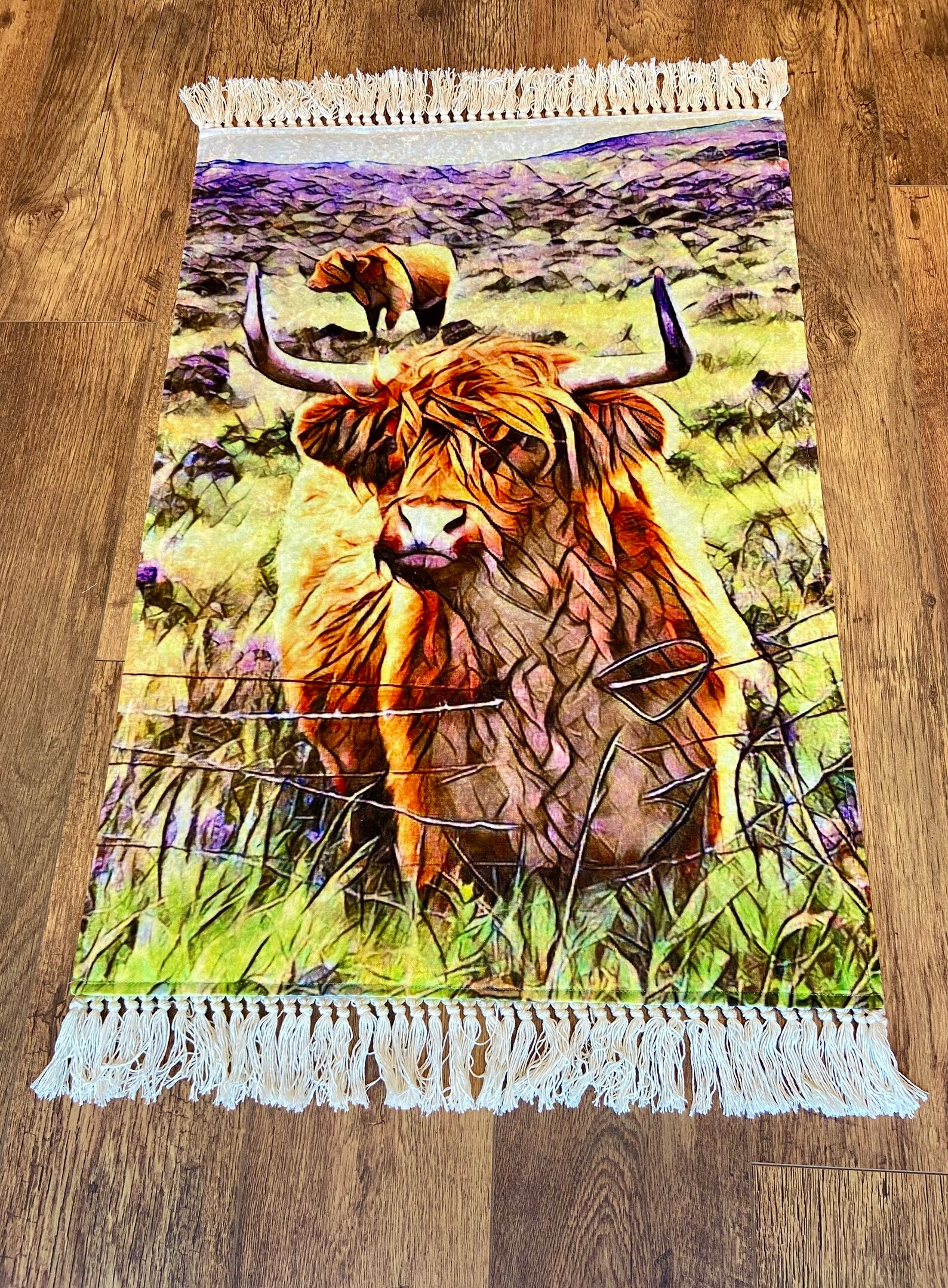 Highland Rug Patterns Highland Cow Fringe Rug, Scottish Gifts, Home Decor, 105cm X 65cm - Etsy UK