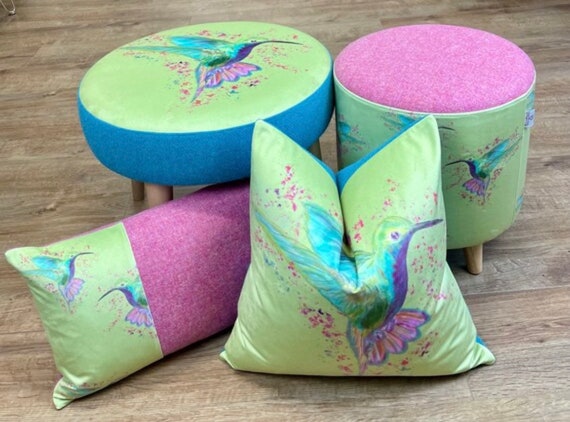 Deep Purple Hummingbird Velvet and Pink Harris Tweed Floating