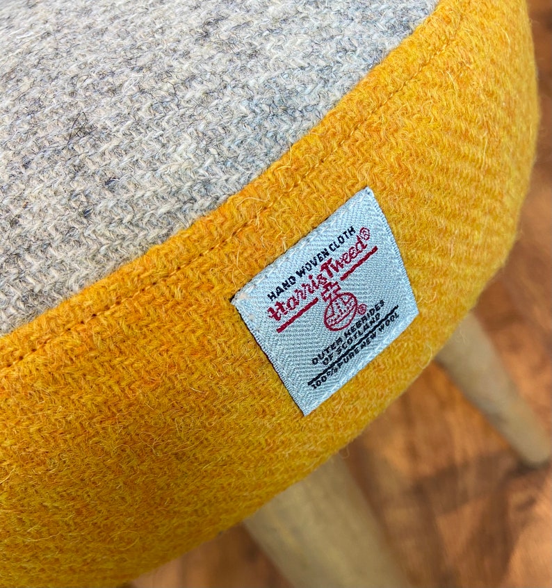 Dressing Table Stool Grey & Yellow Harris Tweed With Rustic Etsy UK