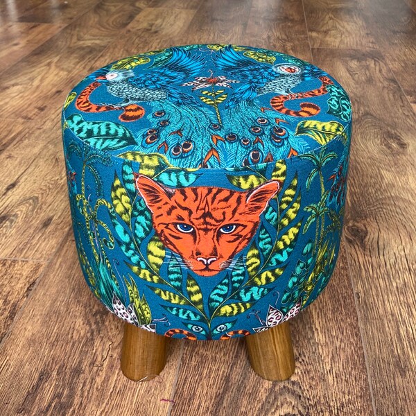 Unique Tiger Bird Footstool with Rustic Wooden Legs