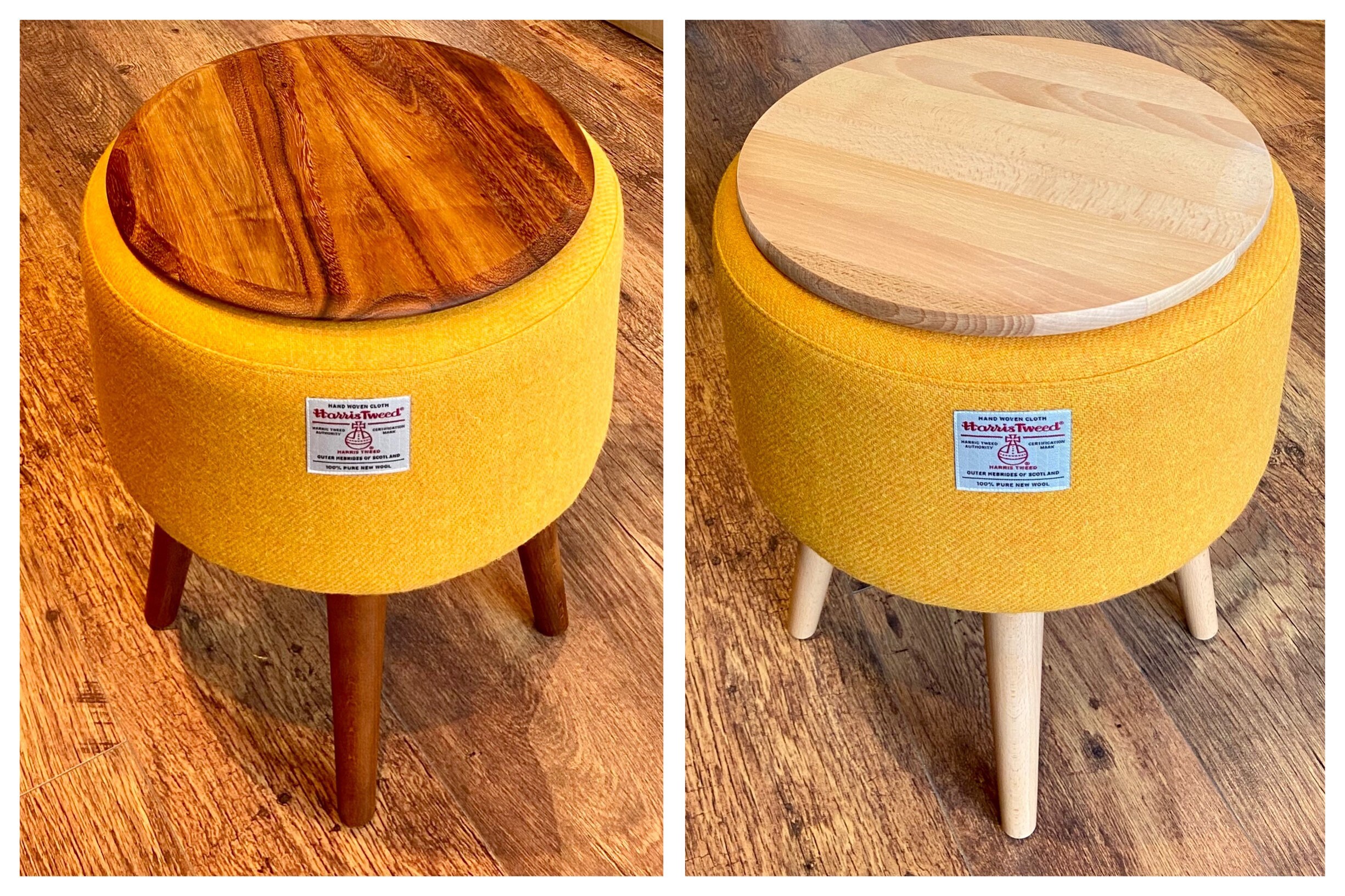 Side Table Yellow Harris Tweed with Removable Wooden Top and Etsy