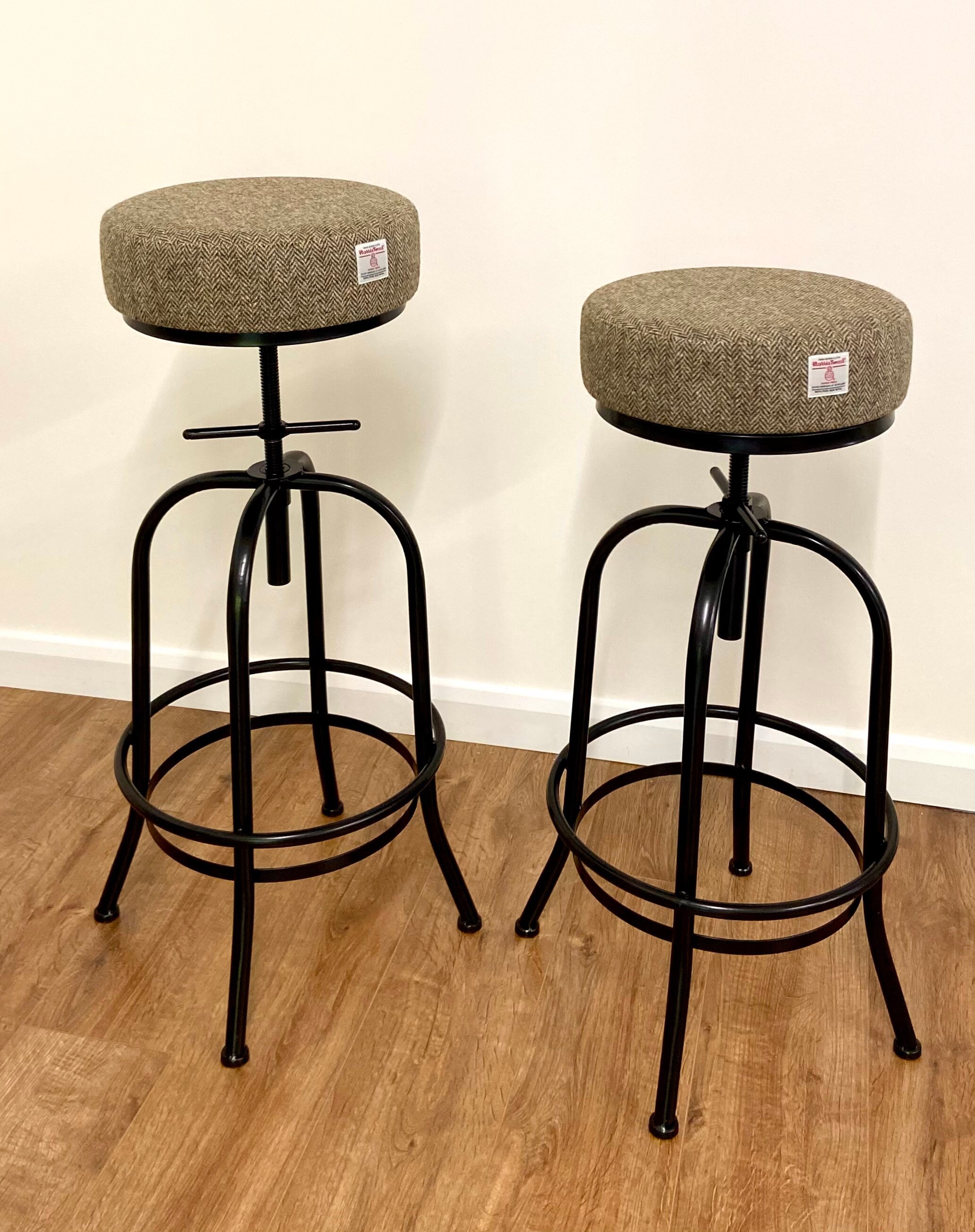 Round Breakfast Bar Stool Brown Harris Tweed 80cm95cm Etsy